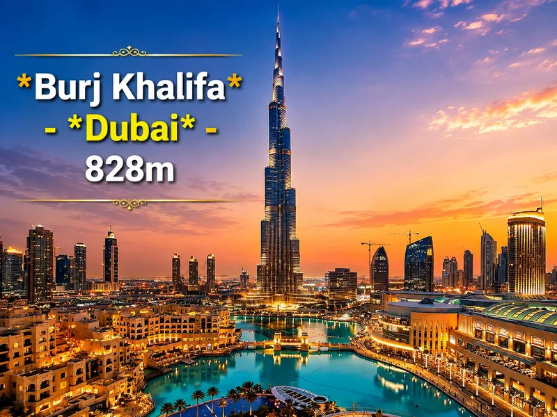 Tòa nhà cao nhất thế giới hiện nay là Burj Khalifa tại Dubai với chiều cao kiến trúc 828 m.